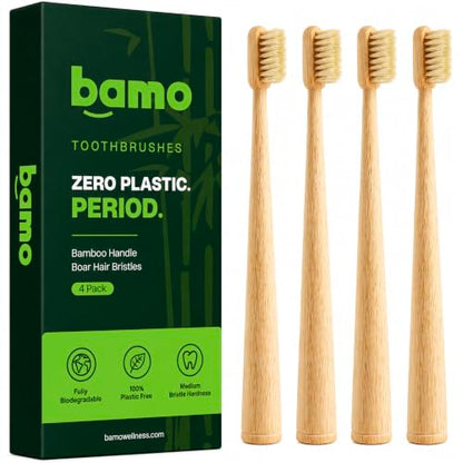 Bamboo Toothbrush (4-Pack) – Premium Natural Boar Bristles