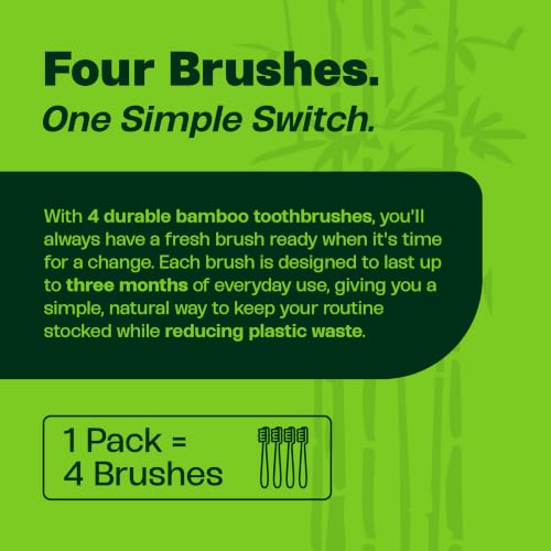 Bamboo Toothbrush (4-Pack) – Premium Natural Boar Bristles