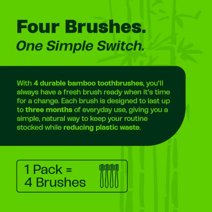 Bamboo Toothbrush (4-Pack) – Premium Natural Boar Bristles