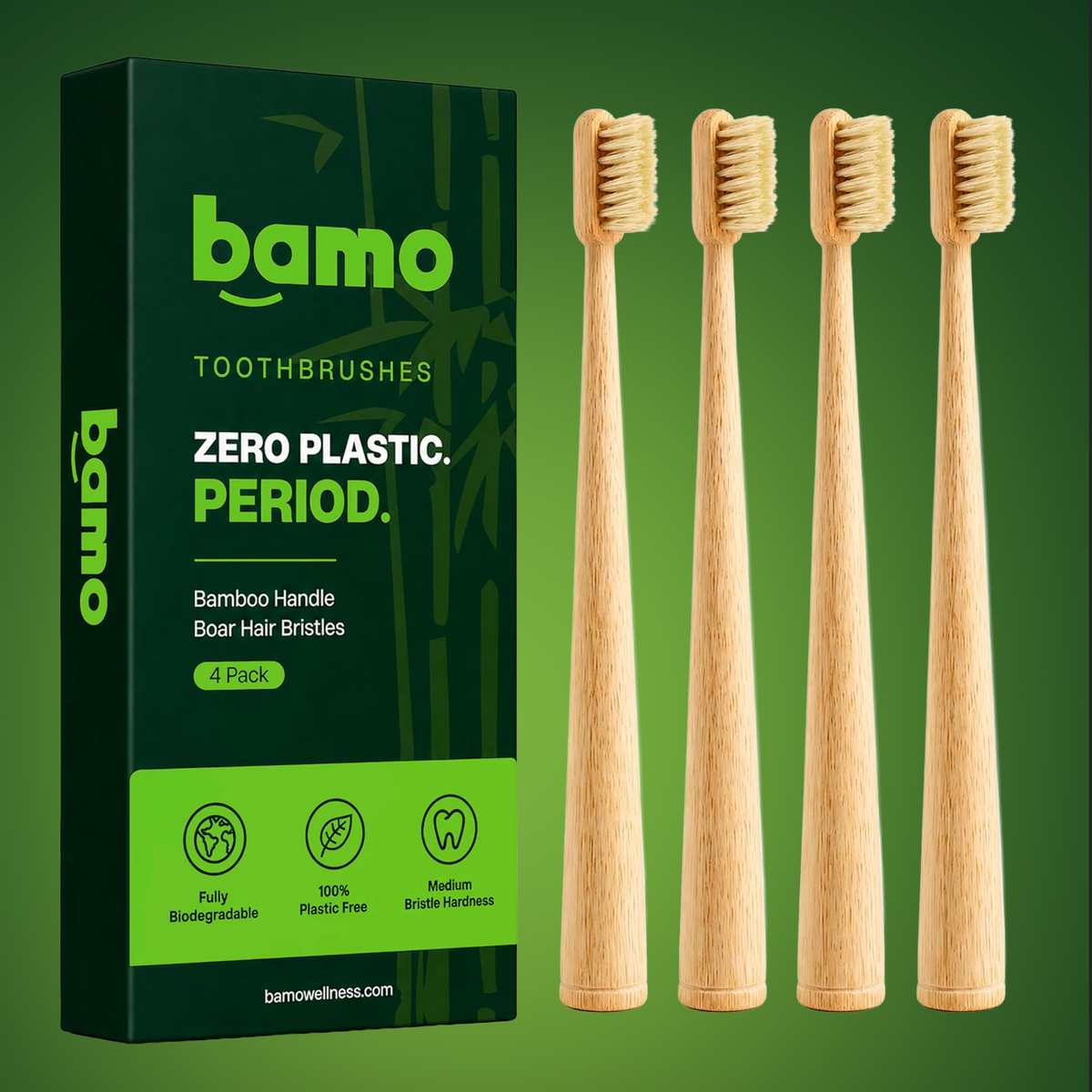 4 Pack Natural Bristle & Bamboo Toothbrushes